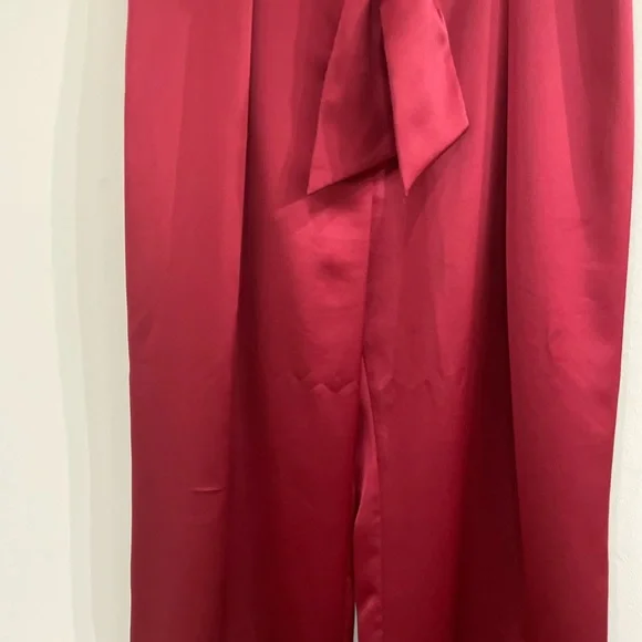 Vivid Wine Red Satin Wide Leg Pants - Size14 - Picture 6 of 7